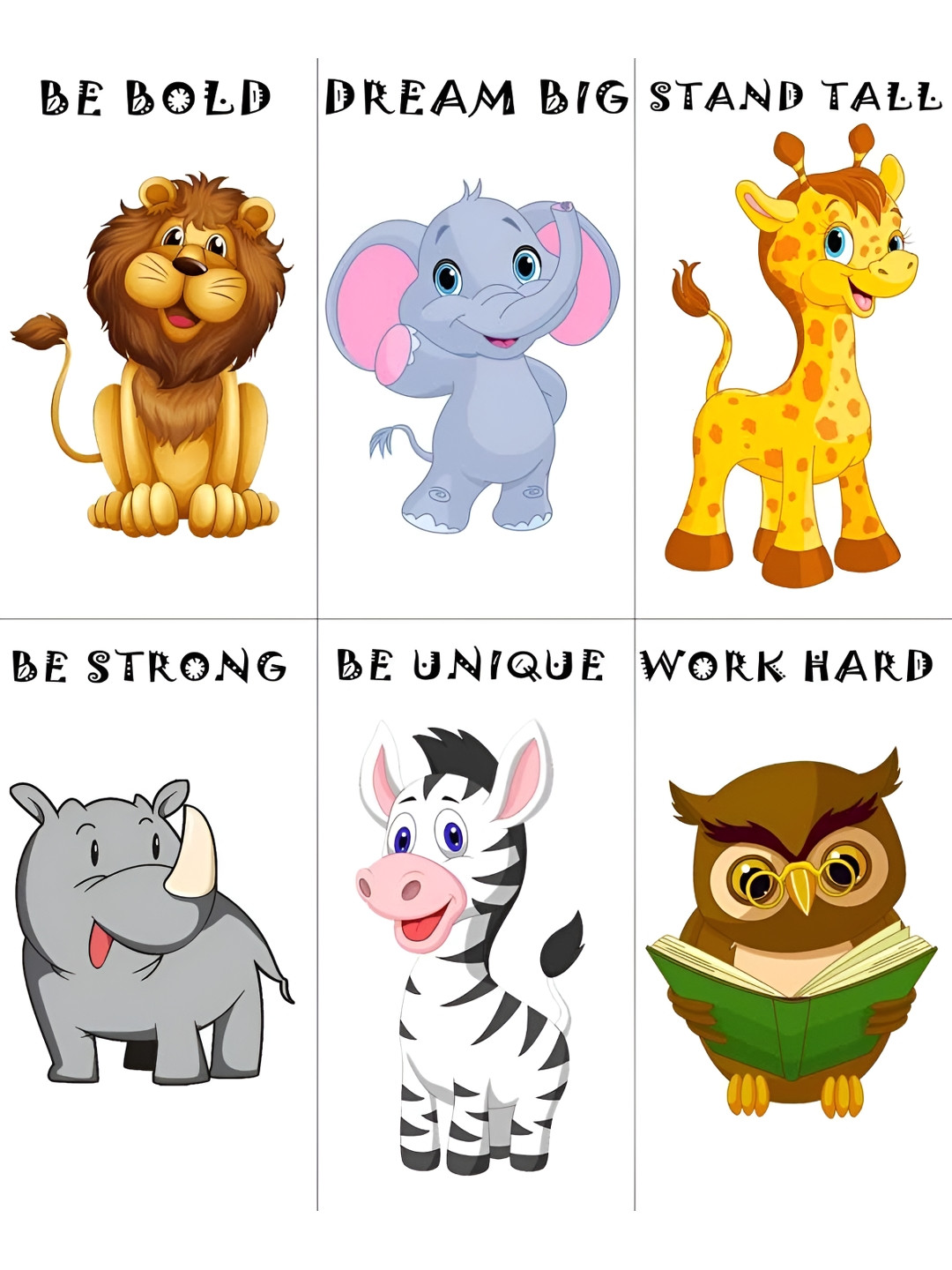 Wallpics Yellow & Blue 6 Pcs Animals With Motivational Quote Printed Wall Stickers