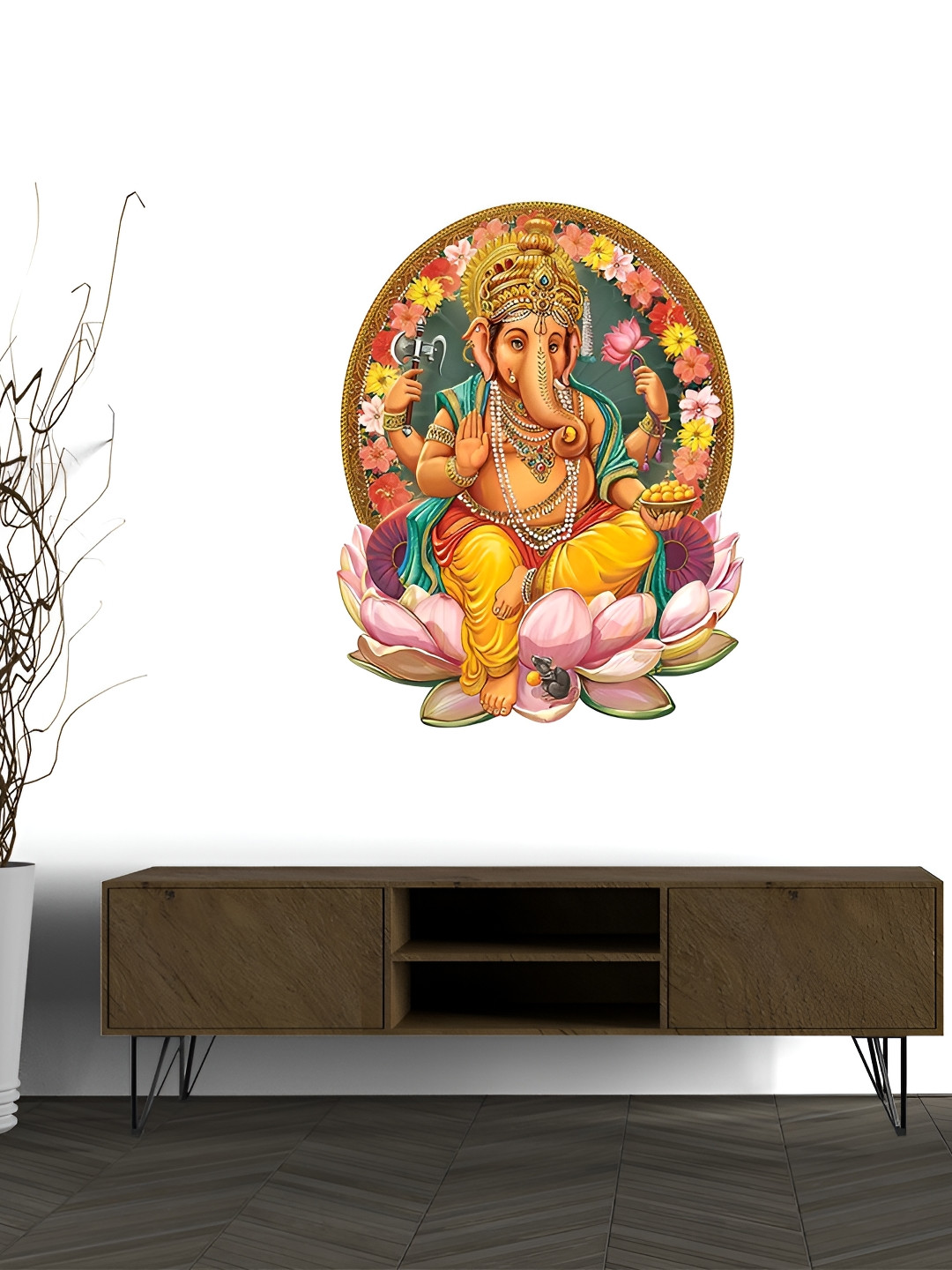 Wallpics White & Yellow Ganesh Ji Printed Water Resistant Wall Sticker