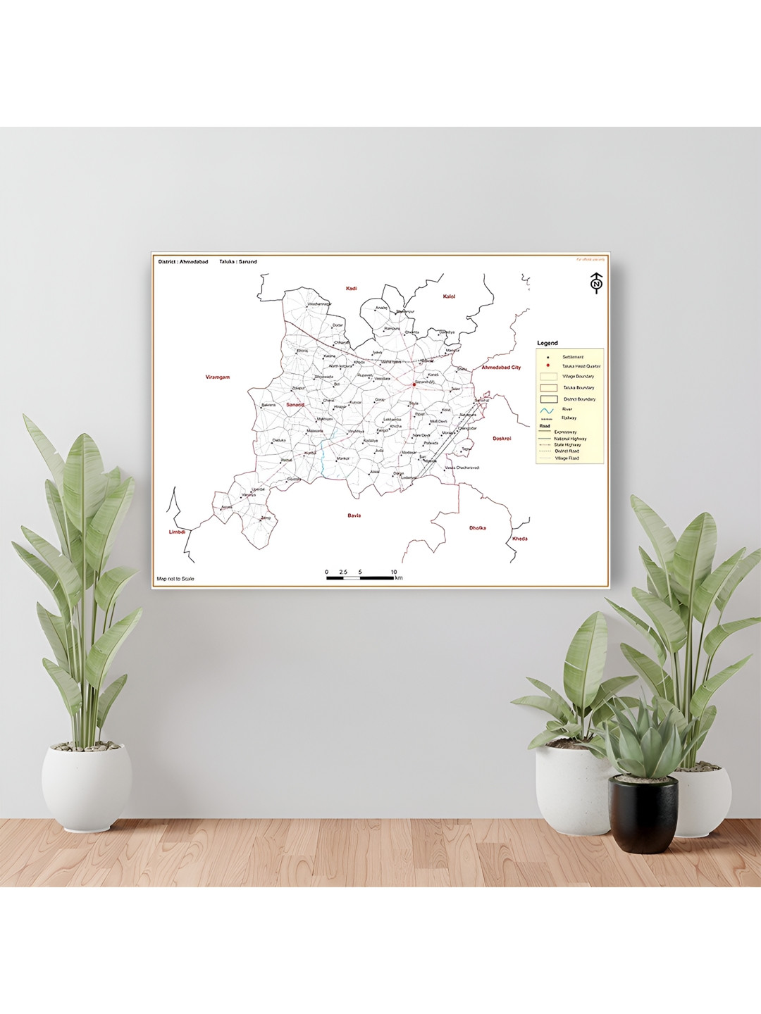 Wallpics White & Pink Ahmedabad Map Printed Waterproof Wall Poster