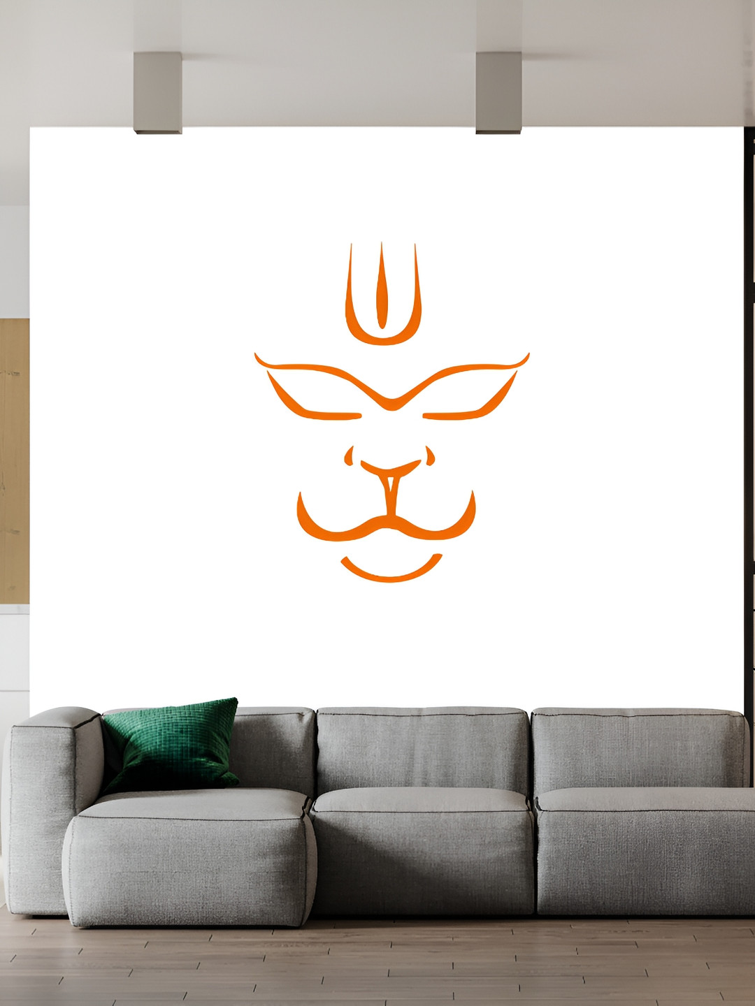 Wallpics White & Orange Coloured Hanuman Printed Waterproof Wall Sticker