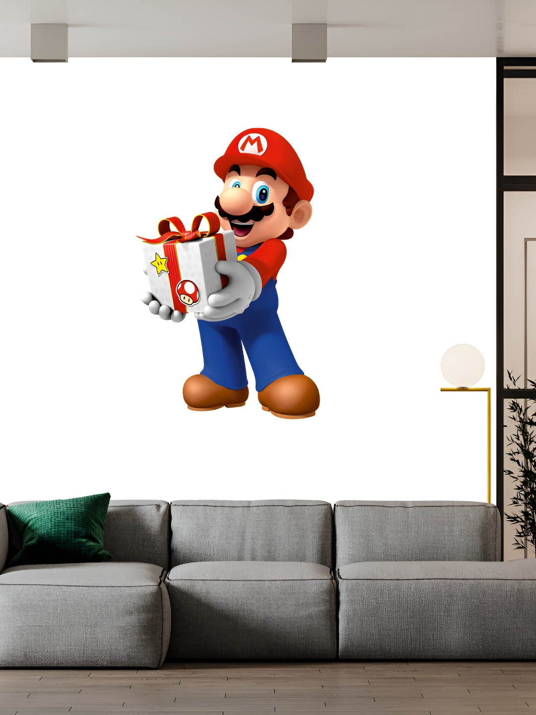 Wallpics Blue & Red Super Mario Printed Waterproof Wall Sticker
