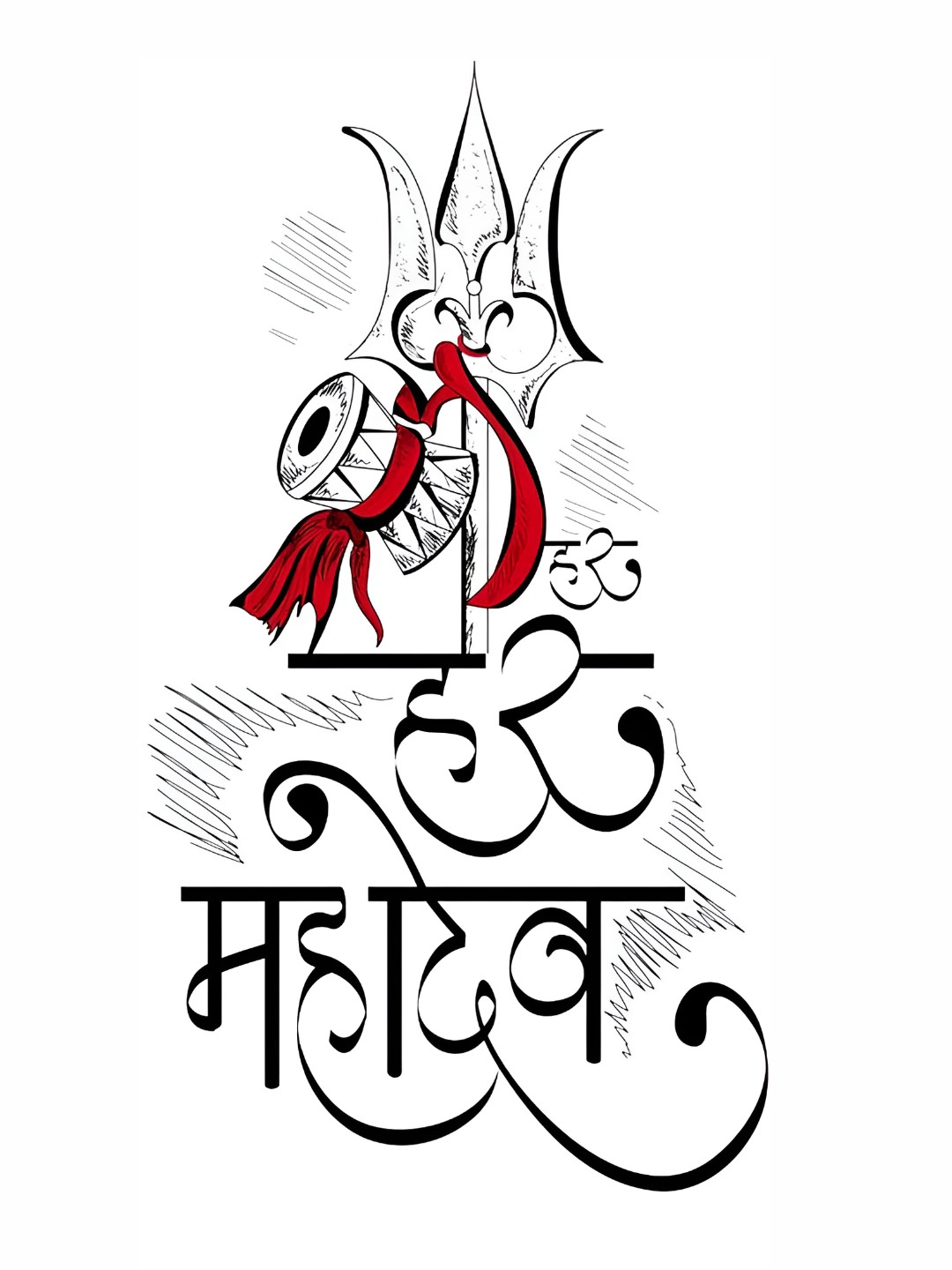 Wallpics Black & Red Har Har Mahadev Printed Water Resistant Wall Sticker