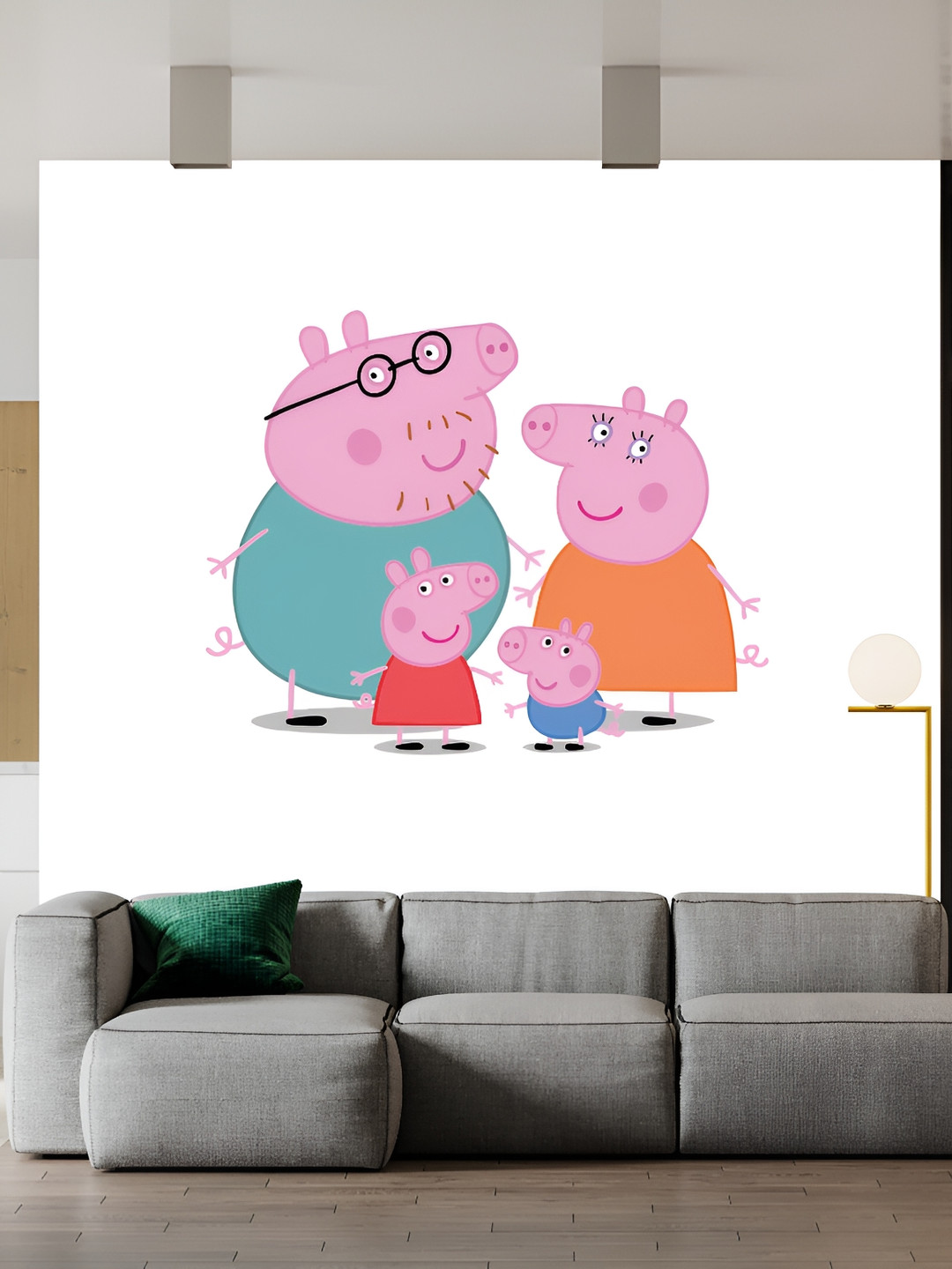 Wallpics White & Pink Papa Pig Printed Waterproof Wall Sticker