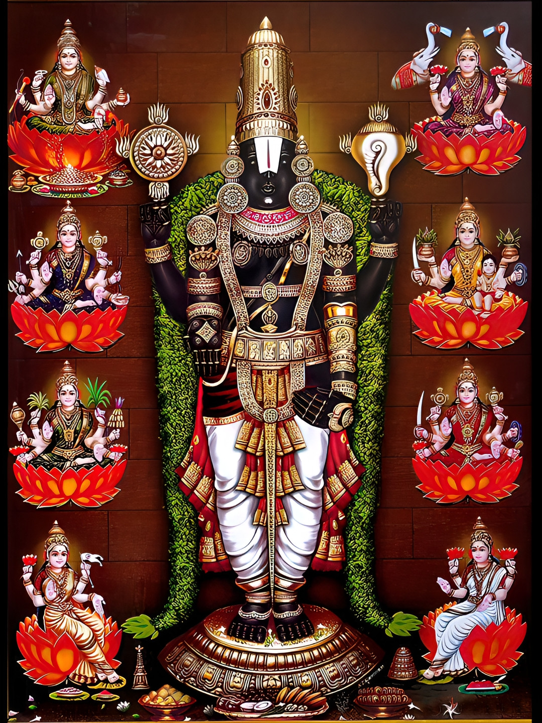 Wallpics Brown & Black Lord Balaji With Maa Lakshmi Printed Water Resistant Wall Poster