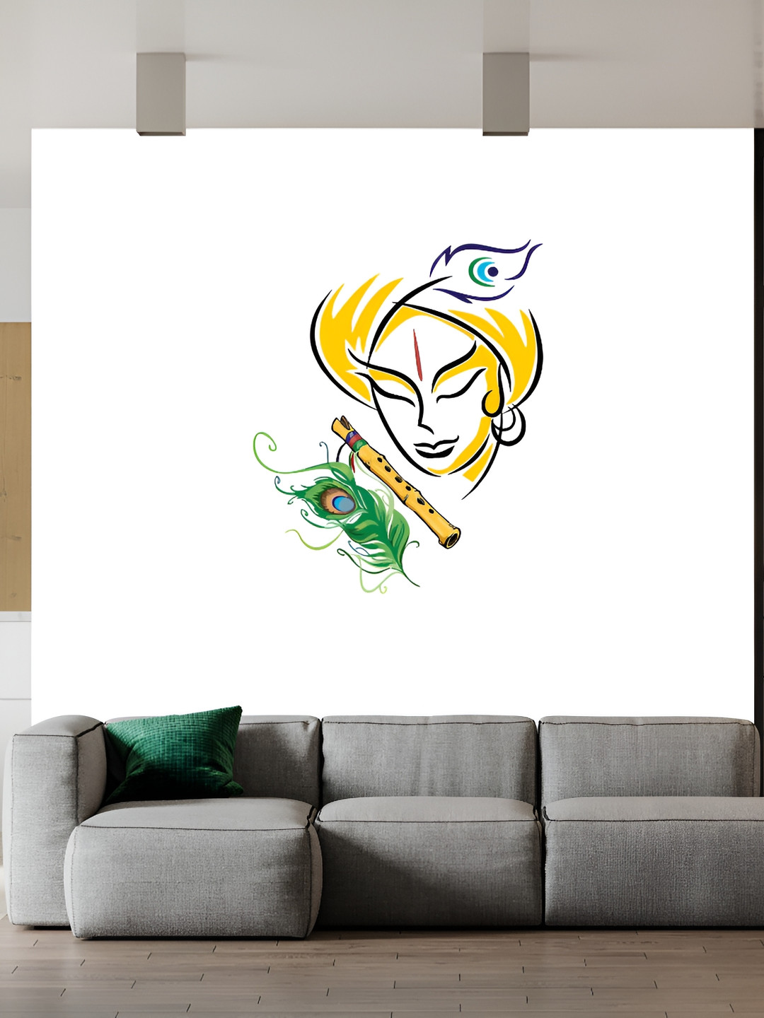 Wallpics Yellow & Black Lord Krishna Printed Water Resistant Wall Sticker