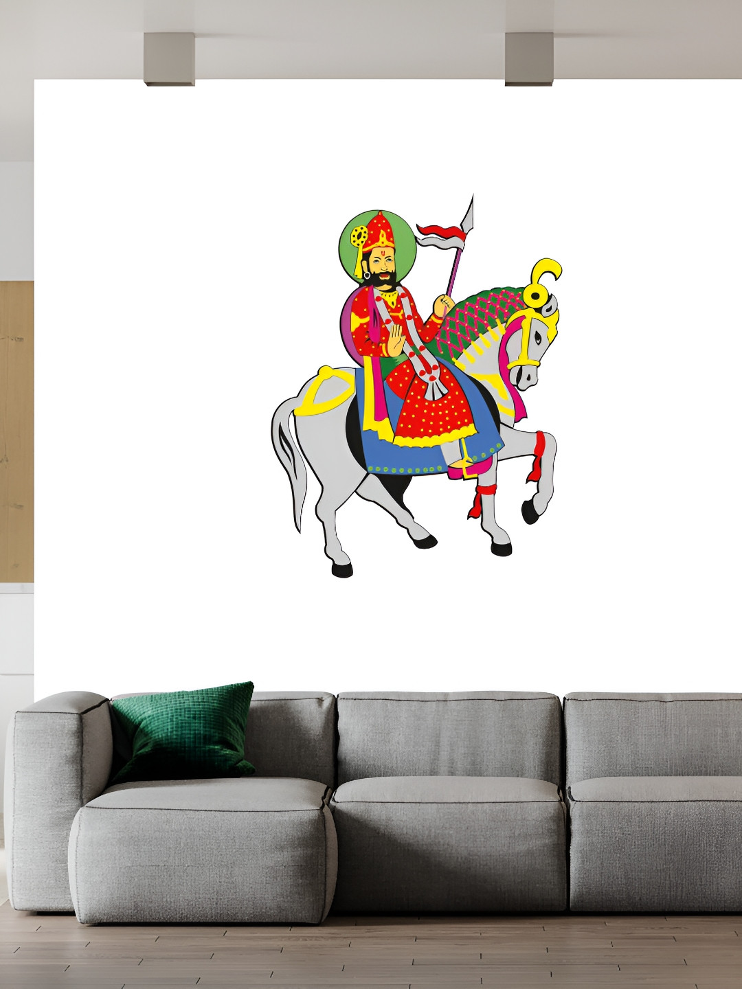 Wallpics Grey & Blue Ramdev Pir Printed Water Resistant Wall Sticker