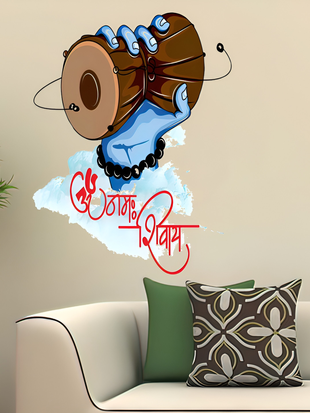 Wallpics Blue & Brown Om Namah Shivay Printed Waterproof Wall Sticker