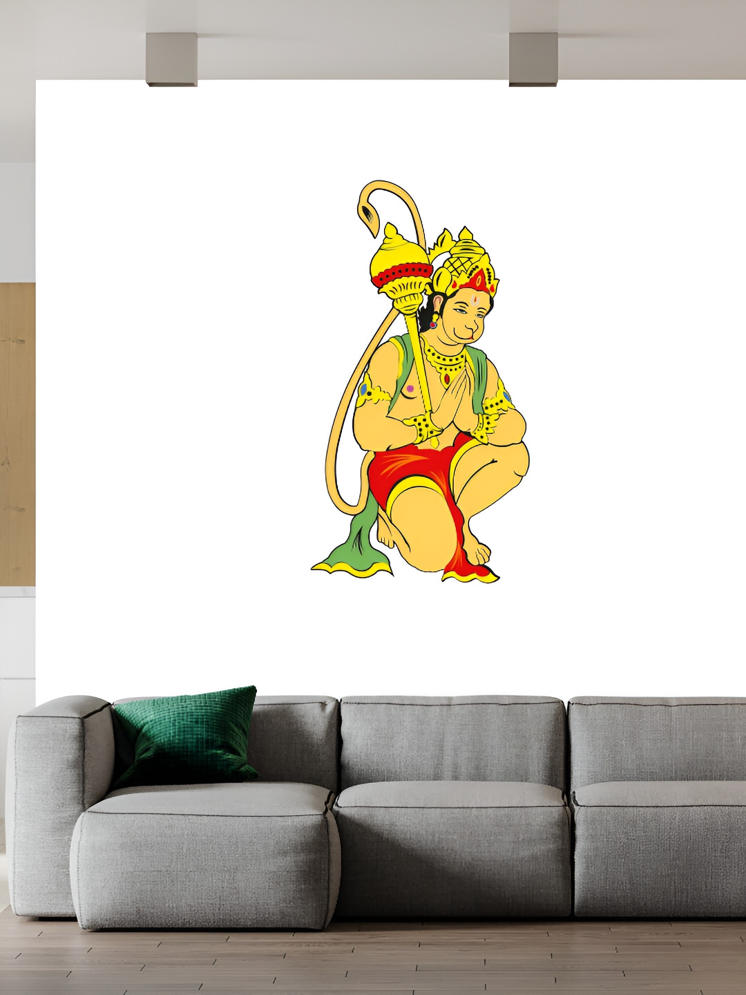Wallpics Cream & Red Lord Hanuman Printed Water Resistant Wall Sticker