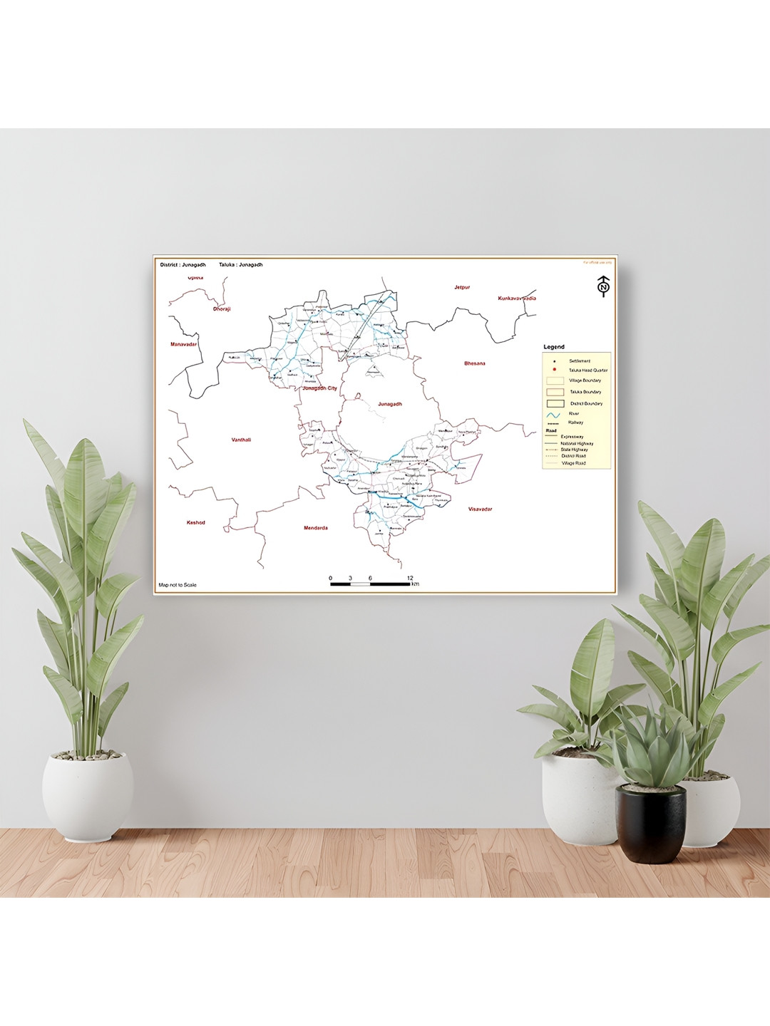 Wallpics White & Blue Junagadh Map Printed Waterproof Wall Poster