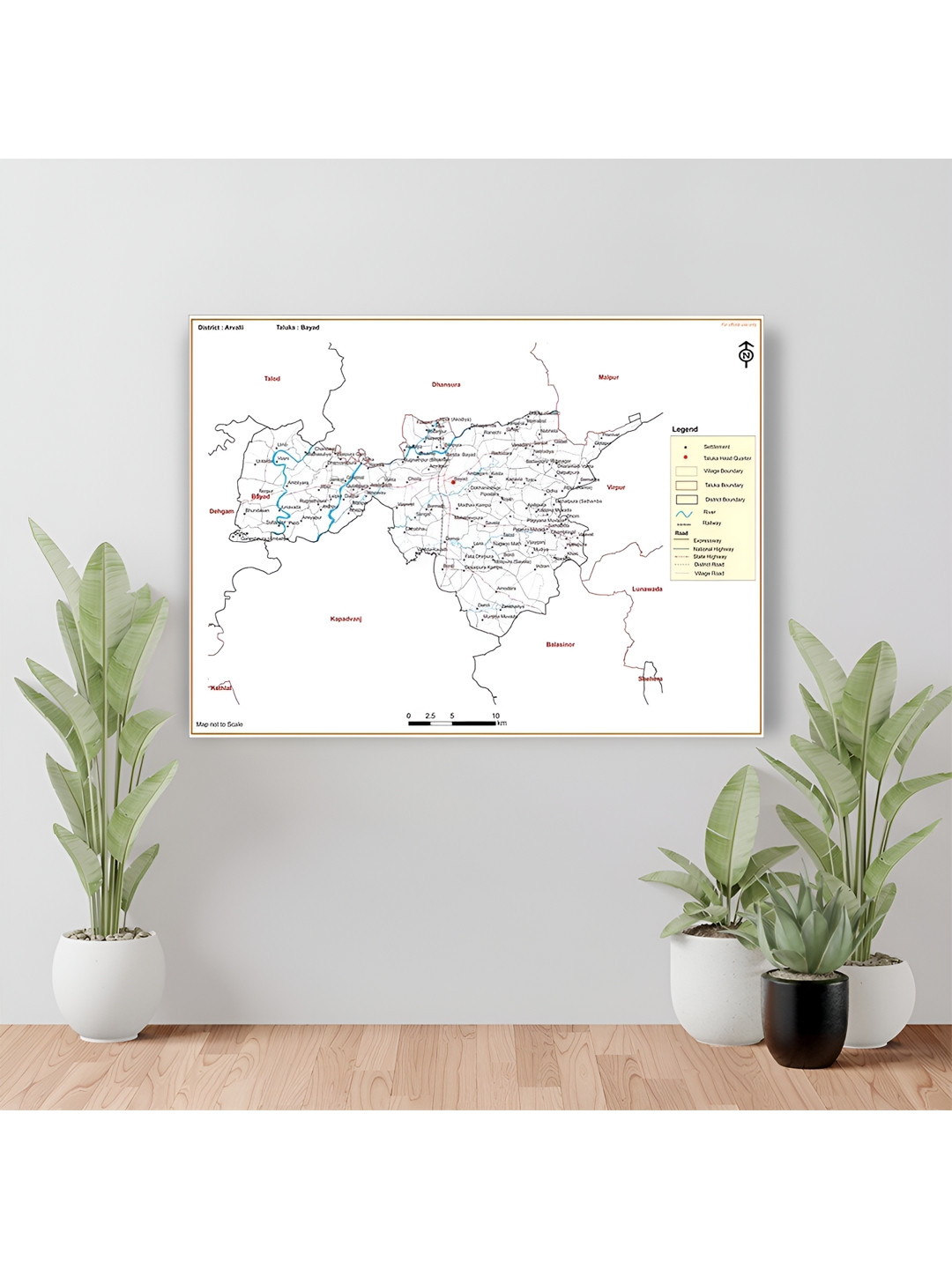 Wallpics White & Black Arvalli District Bayad Taluk Map Water Resistant Wall Sticker