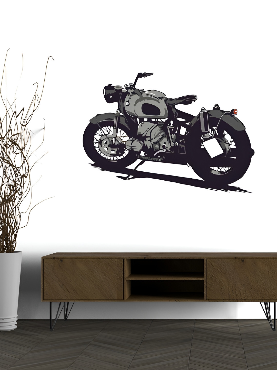 Wallpics Black & Grey Motorbike Printed Water Resistant Wall Sticker