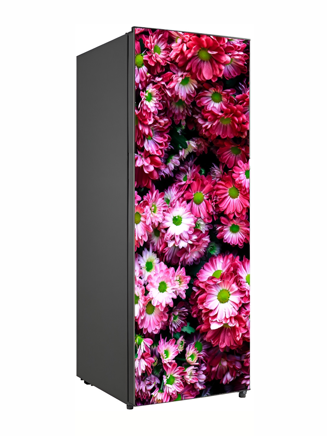 Wallpics Black & Pink Floral Printed Water Resistant Fridge Sticker