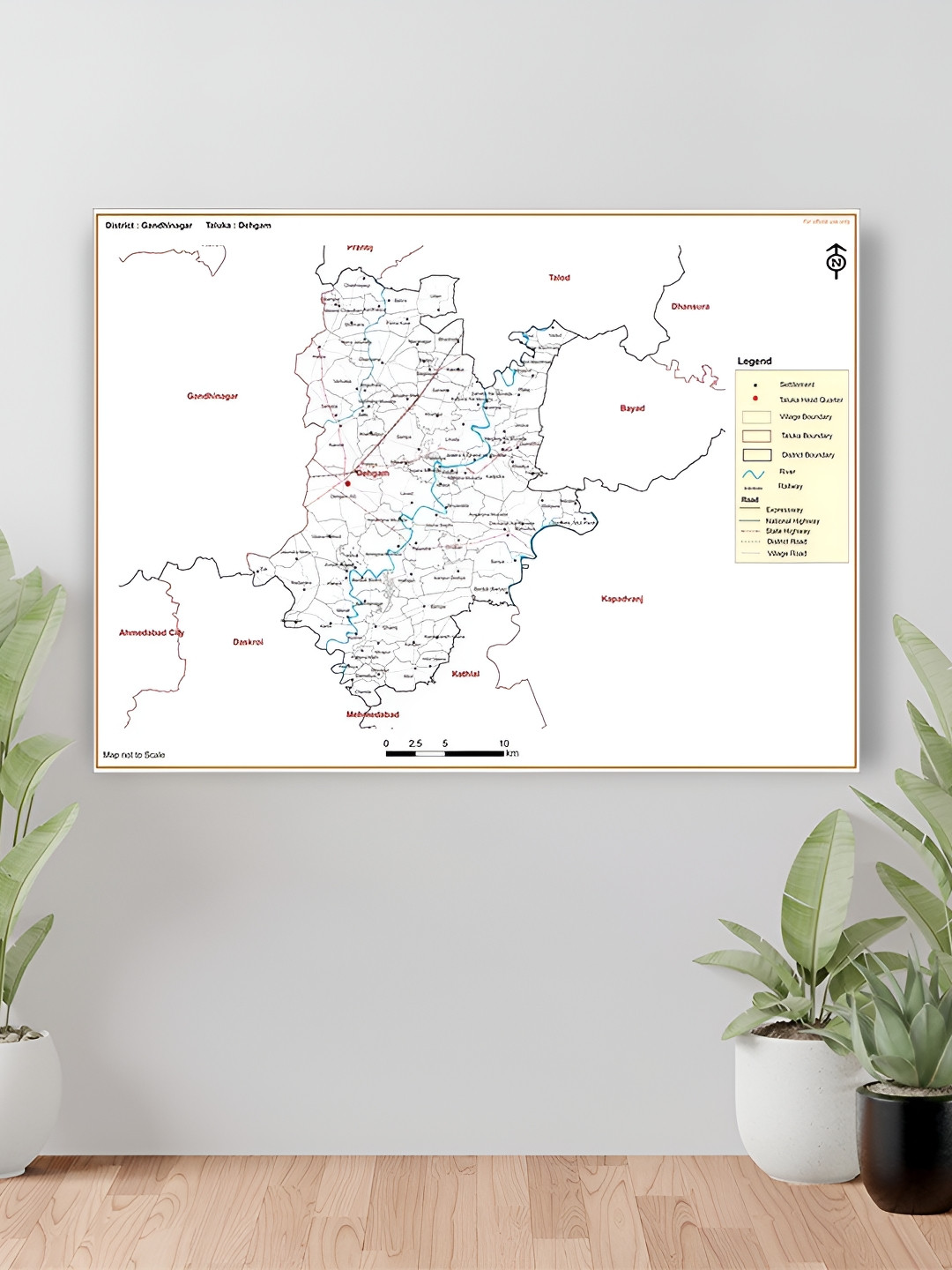 Wallpics White & Black Gandhinagar District Dehgam Taluk Map Water Resistant Wall Sticker