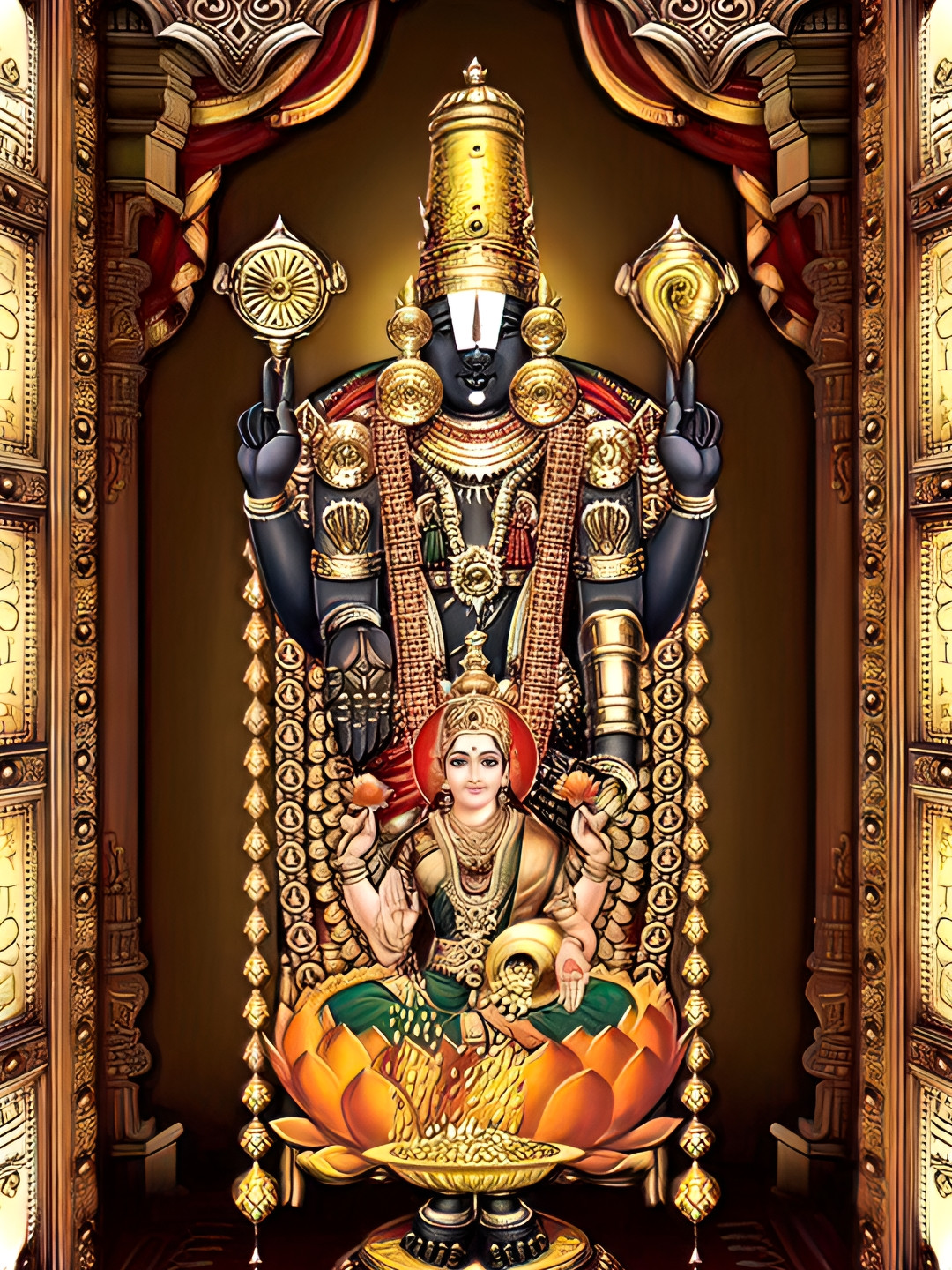Wallpics Brown & Black Lord Vishnu with Maa Lakshmi Printed Water Resistant Wall Sticker