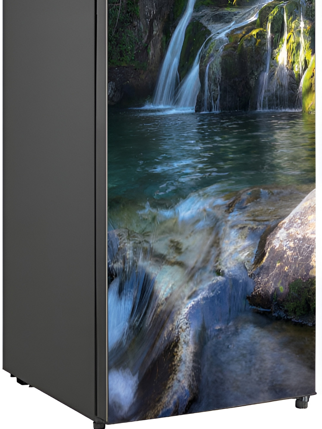 Wallpics Blue & Green Waterfall Printed Waterproof Fridge Sticker