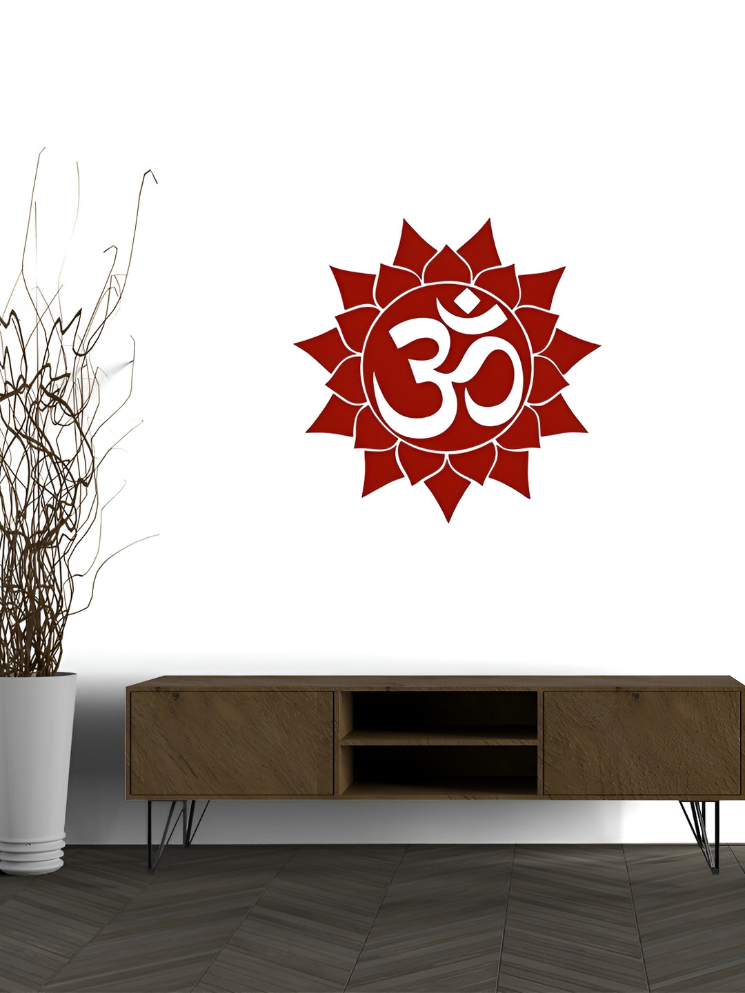 Wallpics White & Maroon Om Printed Waterproof Wall Sticker