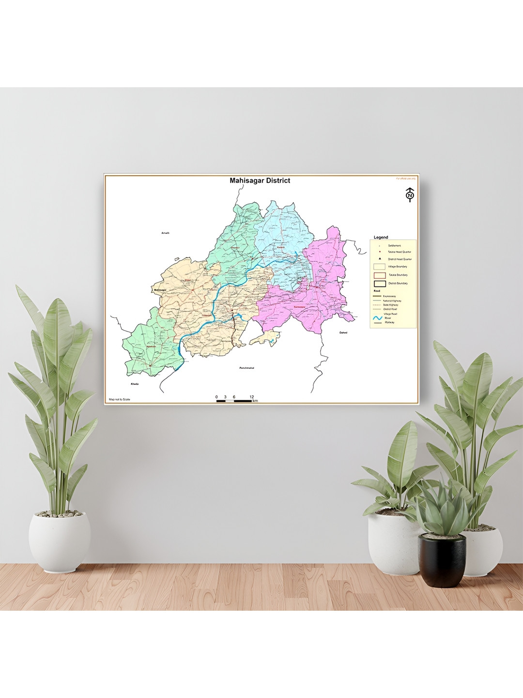 Wallpics White & Green Mahisagar District Map Printed Waterproof Wall Poster