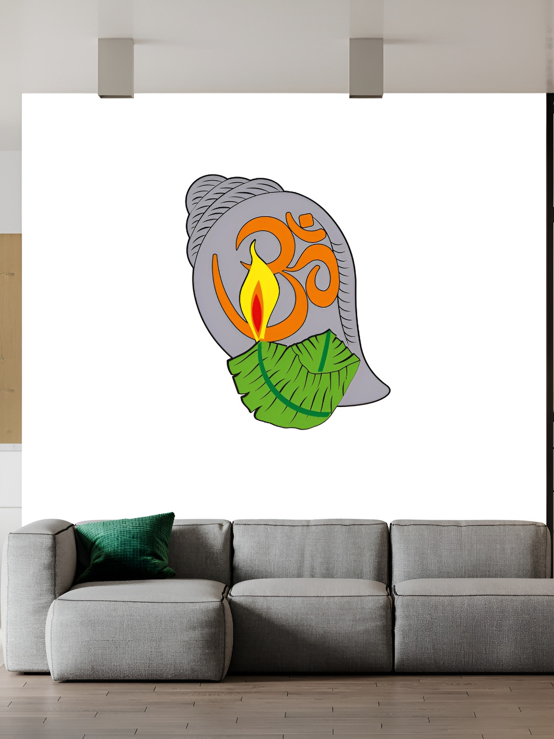 Wallpics Grey & Green Om Printed Waterproof Wall Sticker