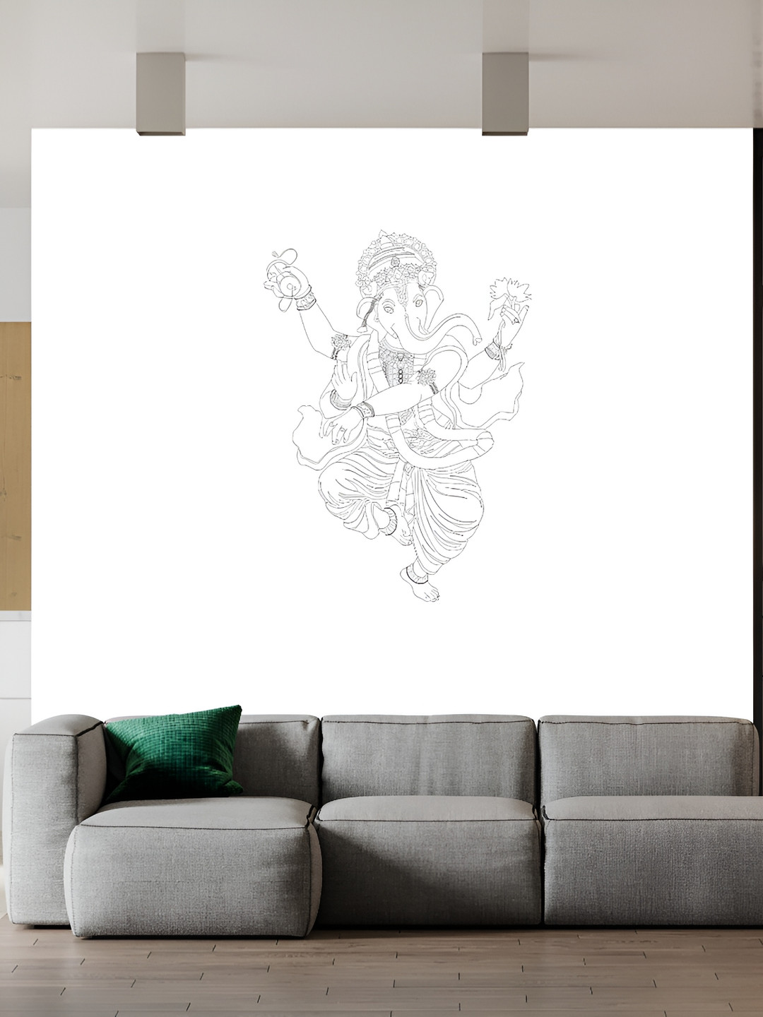 Wallpics White & Black Ganesha Printed Waterproof Wall Sticker