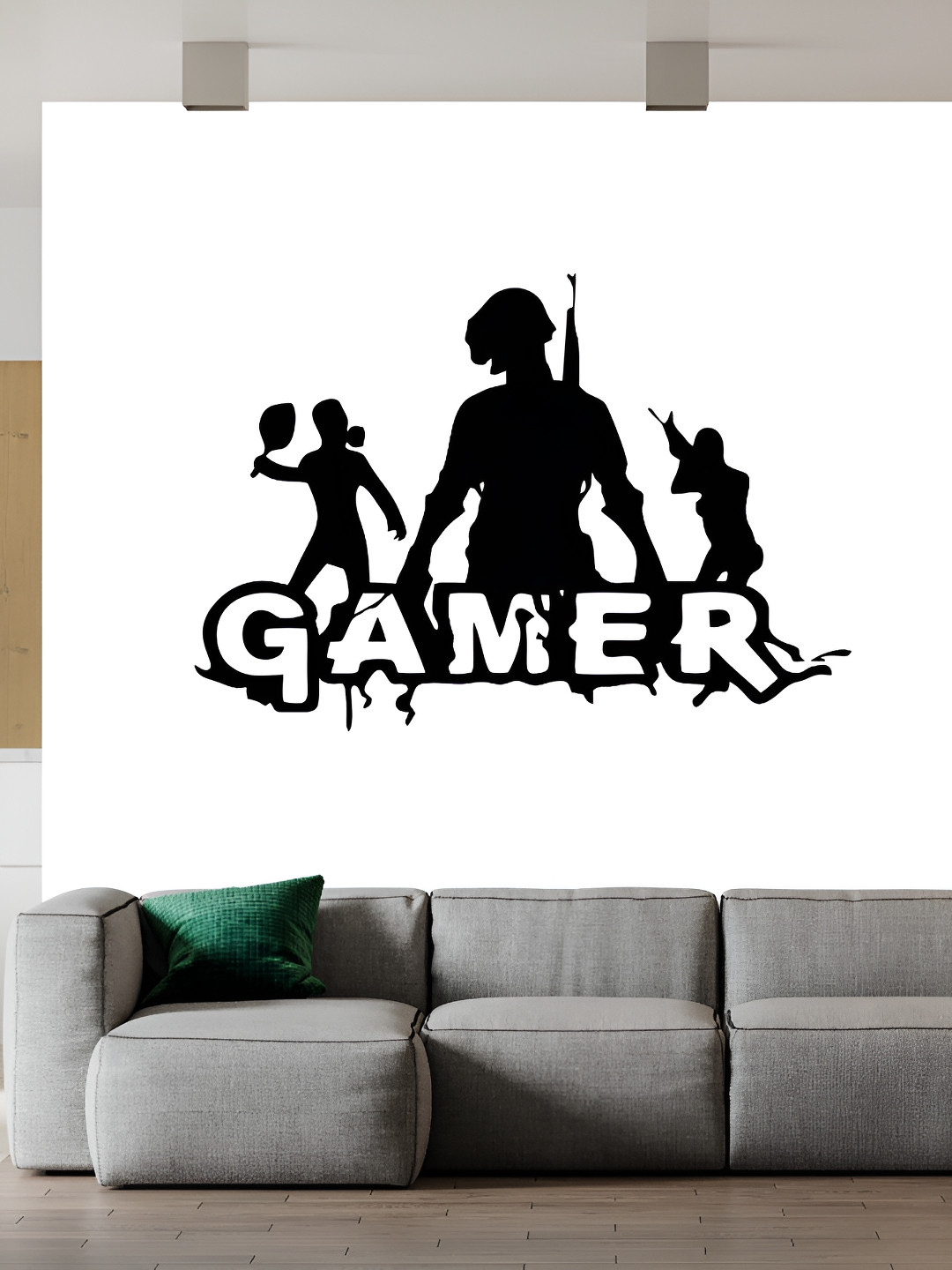 Wallpics White & Black Gamer Printed Waterproof Wall Sticker