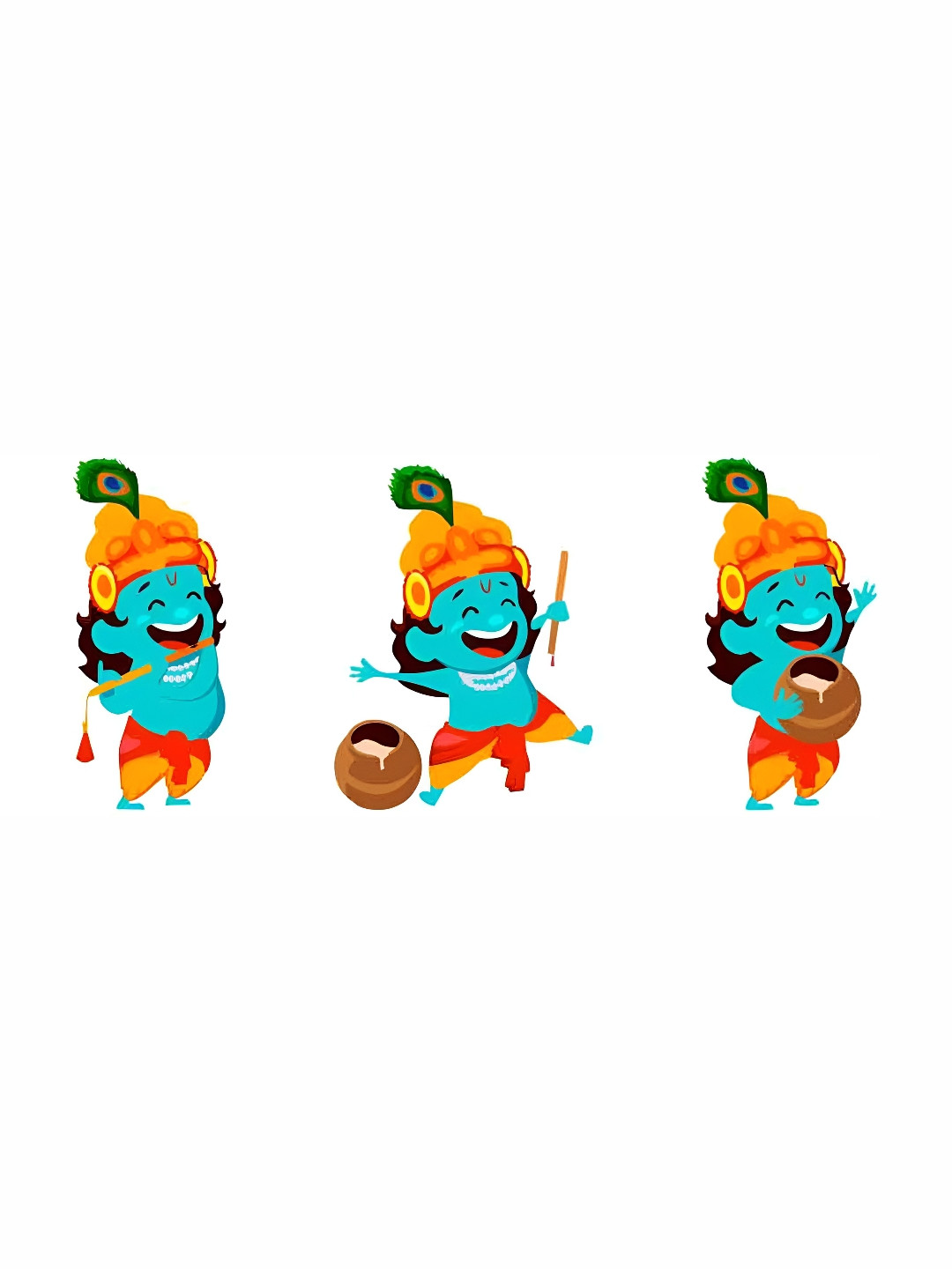 Wallpics Turquoise Blue & Yellow Krishna Printed Waterproof Wall Sticker