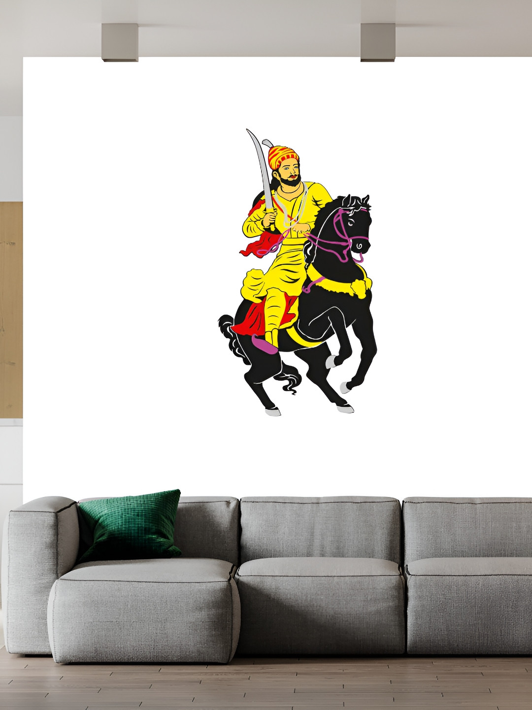 Wallpics Black & Yellow Chatrapathi Shivaji Printed Water Resistant Wall Sticker