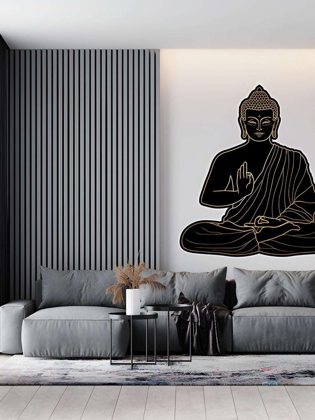 Wallpics Black & Yellow Gautam Buddha Printed Water Resistant Wall Sticker