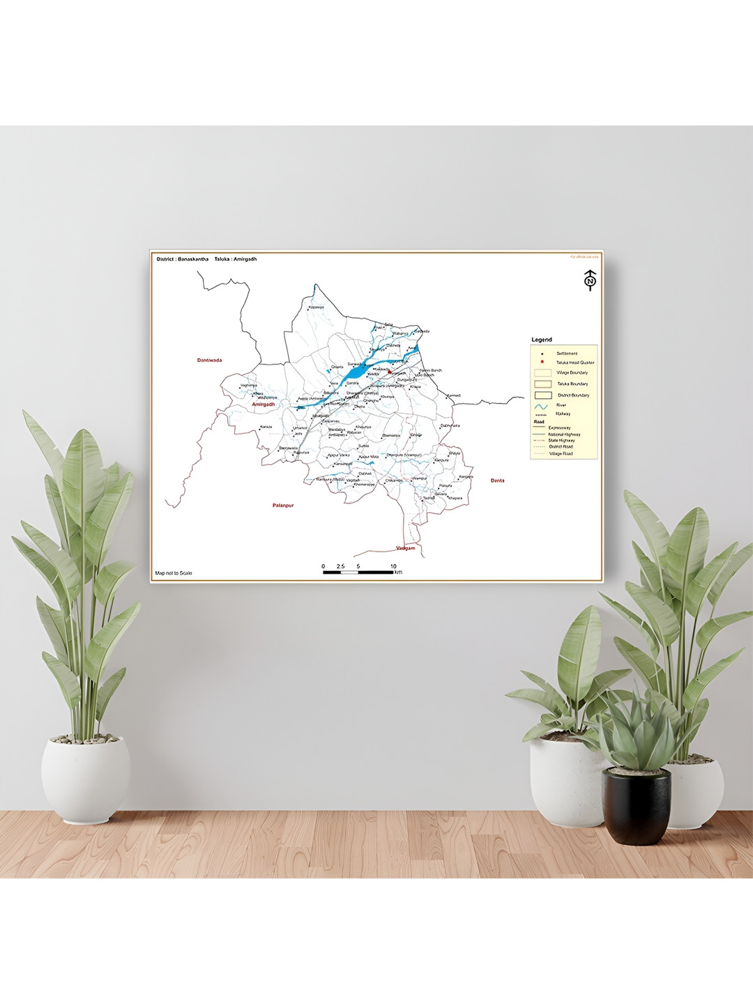 Wallpics White & Black Banaskantha District Amirgadh Taluk Map Water Resistant Wallpaper