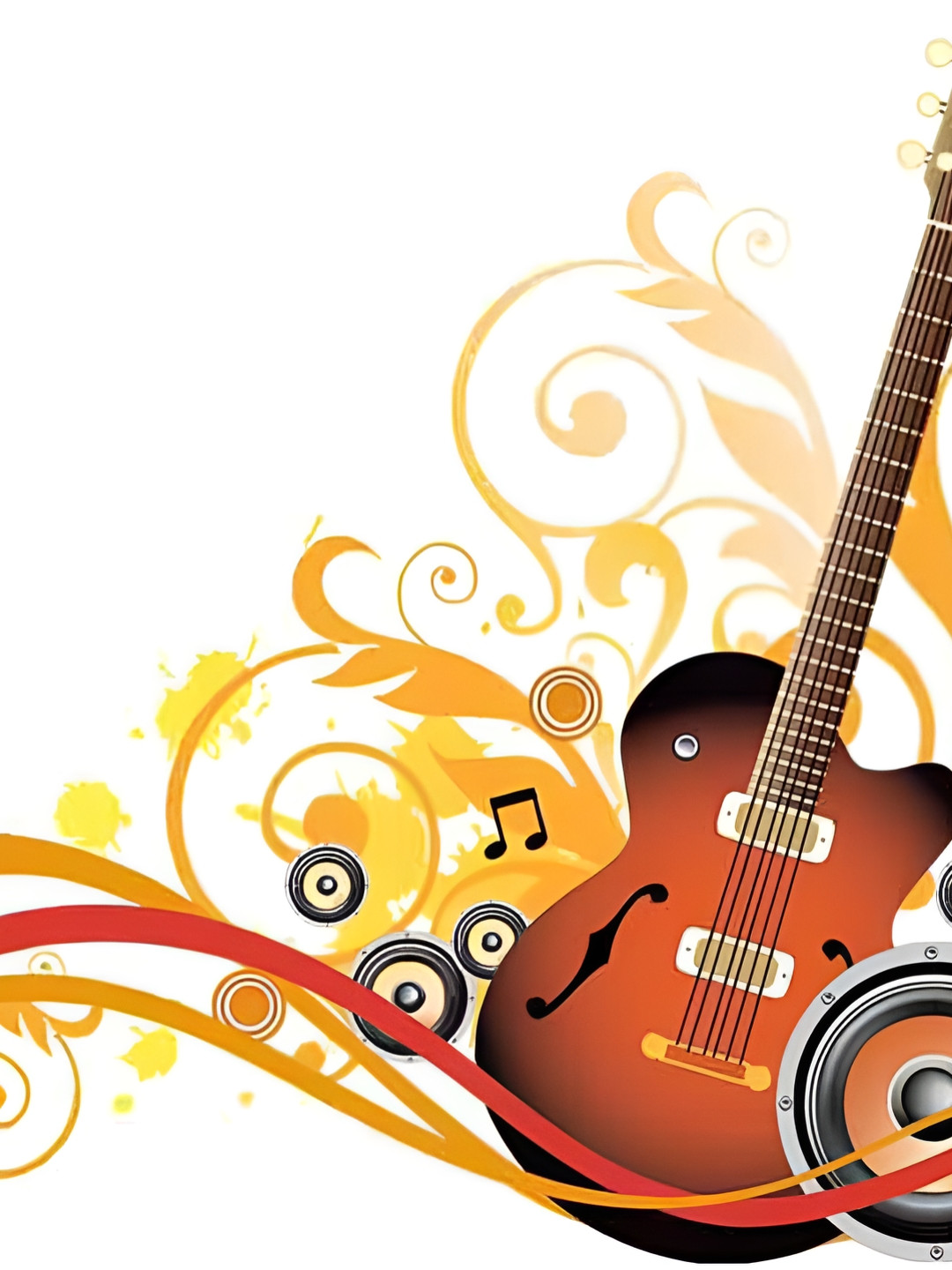 Wallpics Orange& Brown Guitar Printed Water Resistant Wall Sticker