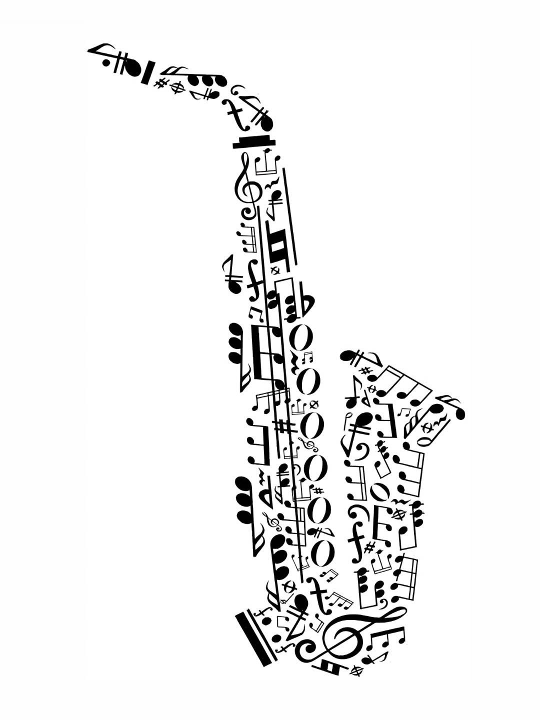 Wallpics Black & White Saxophone Printed Water Resistant Wall Sticker