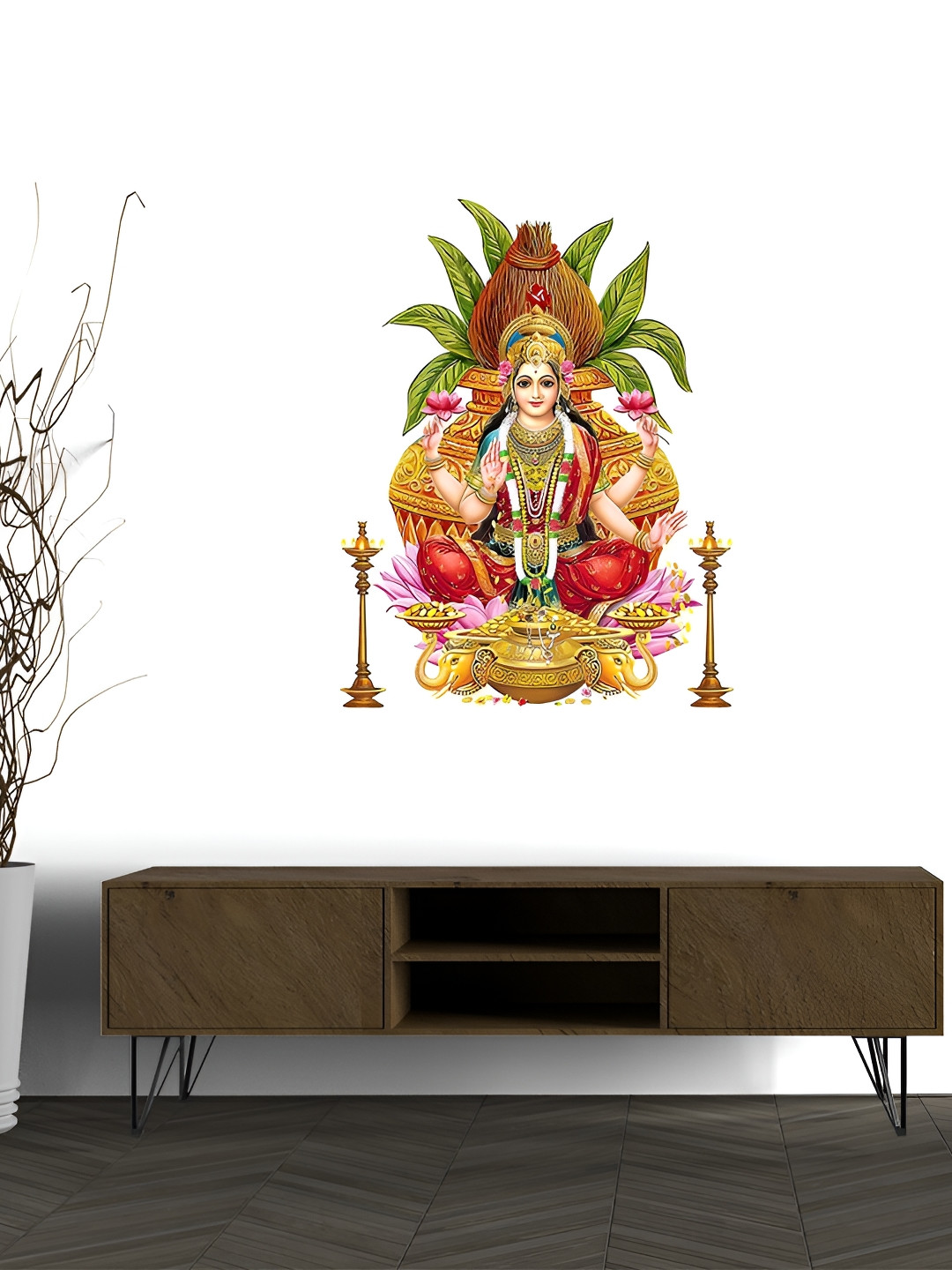 Wallpics Brown & Red Goddess Maha Lakshmi Religious Water Resistant Wall Sticker