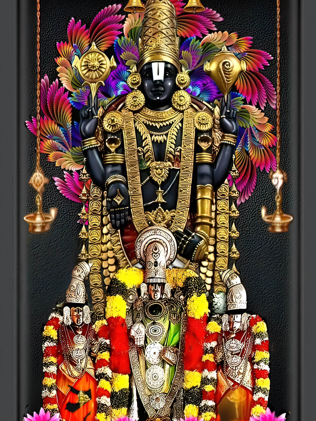 Wallpics Black & Pink Lord Venkateshwara Printed Water Resistant Wall Sticker
