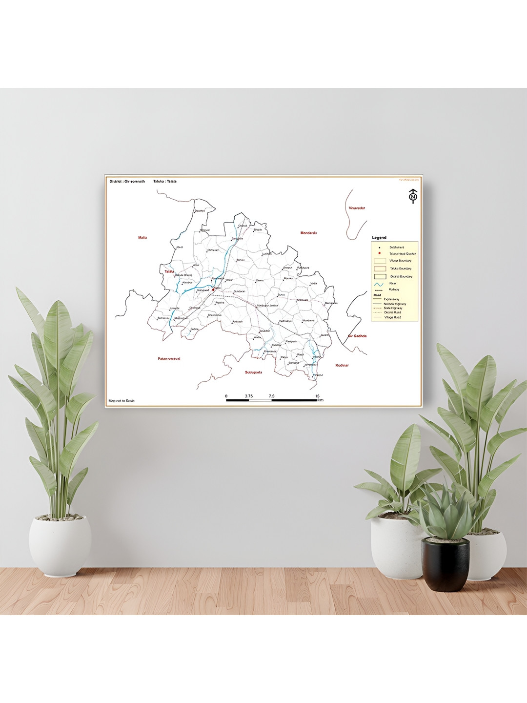 Wallpics White & Black Gir Somnath District Talala Taluk Map Water Resistant Wall Sticker
