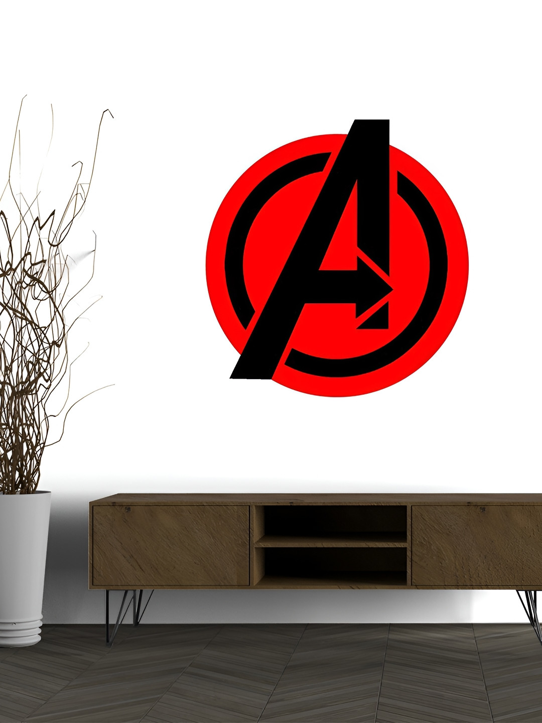 Wallpics Red & Black Avengers Logo Printed Water Resistant Wall Sticker