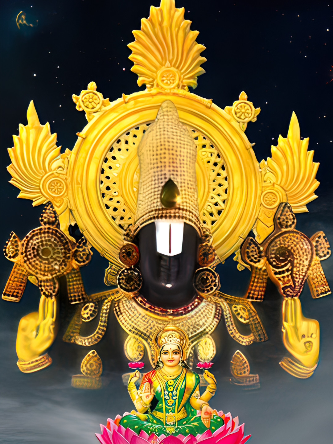 Wallpics Black & Yellow Lord Balaji with Maha Lakshmi Printed Water Resistant Wall Sticker
