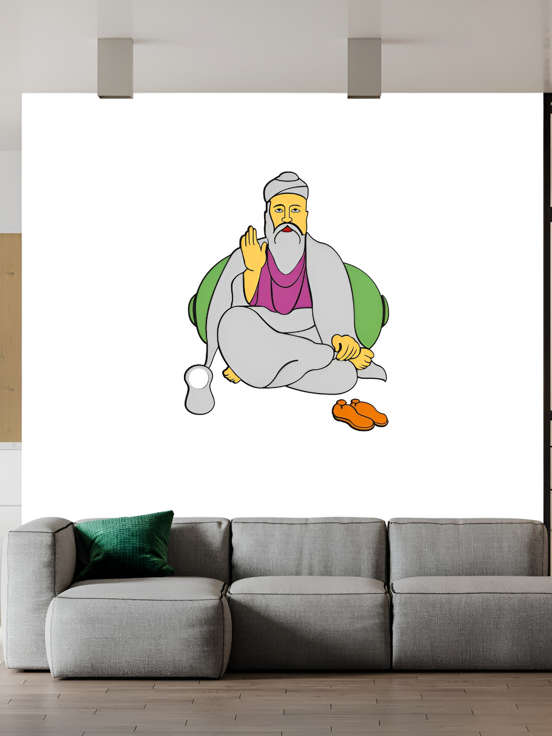 Wallpics Grey & Green Saint Printed Water Resistant Wall Sticker