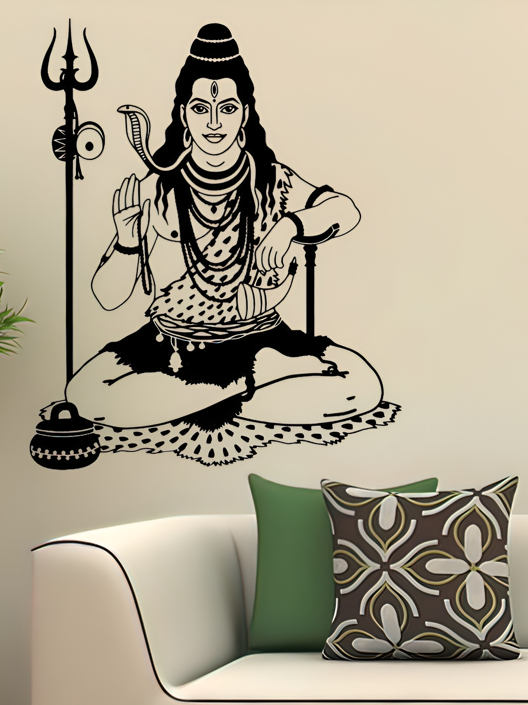 Wallpics Black Lord Shiva Printed Water Resistant Wall Sticker