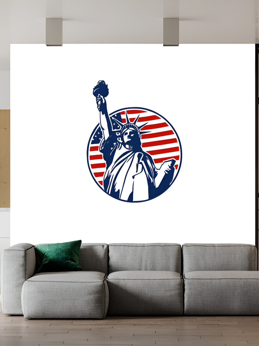 Wallpics Blue & Red Liberty Statue Printed Water Resistant Wall Sticker