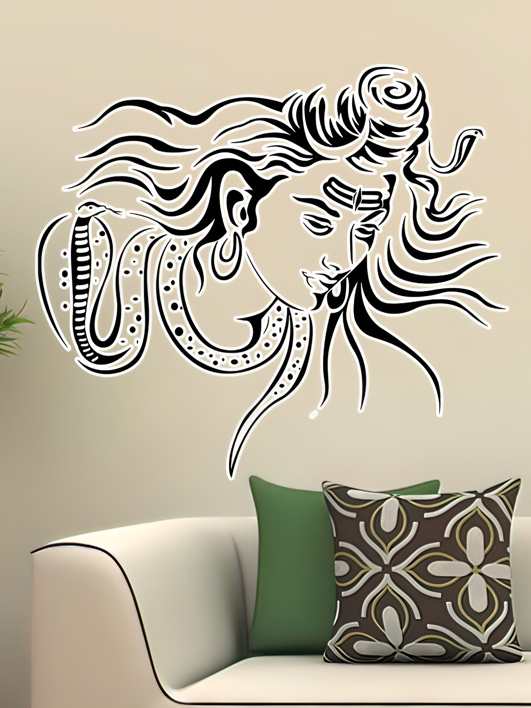Wallpics Black & White Lord Shiva Printed Water Resistant Wall Sticker