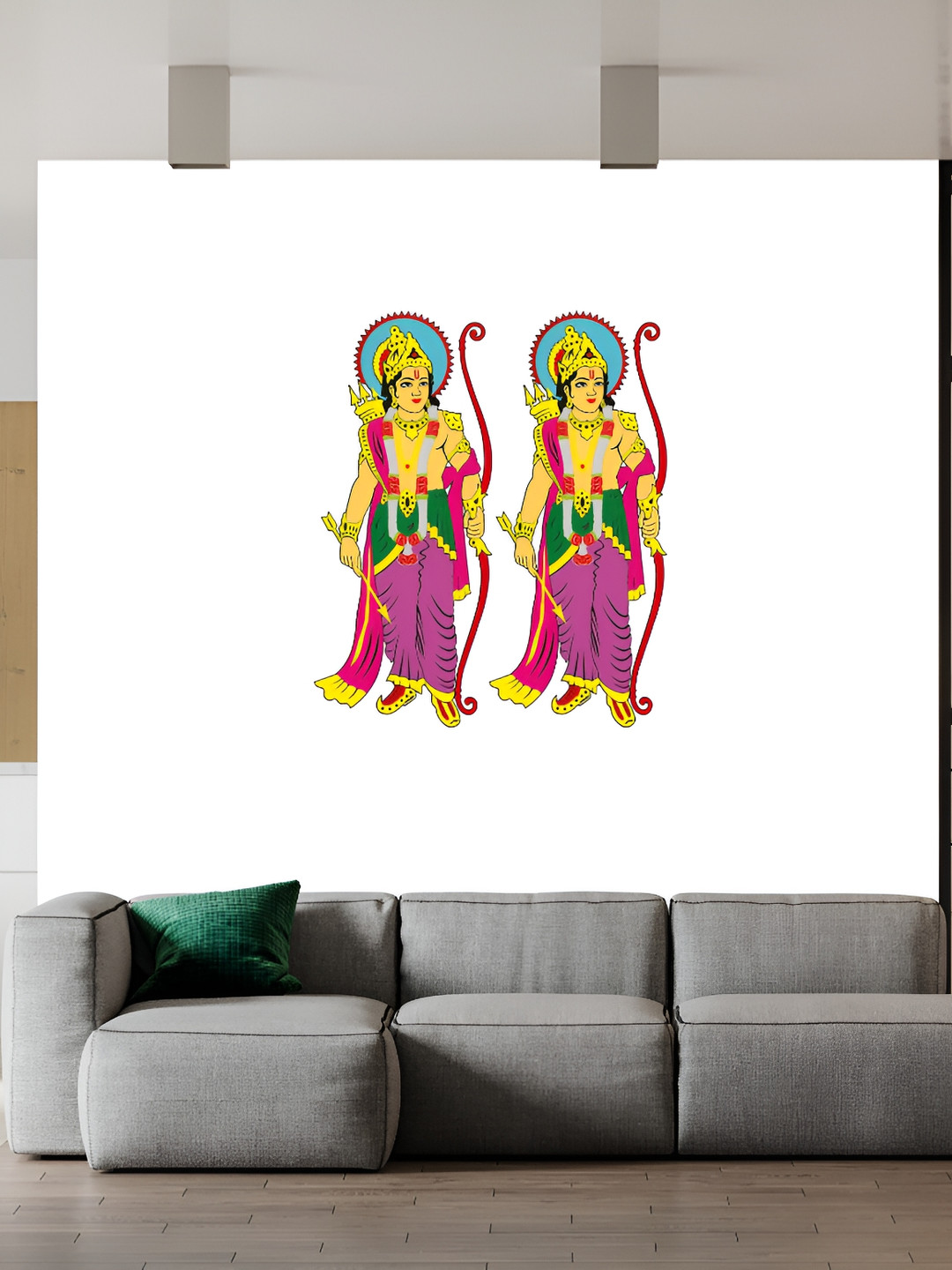 Wallpics Yellow & Purple Lord Rama Printed Water Resistant Wall Sticker