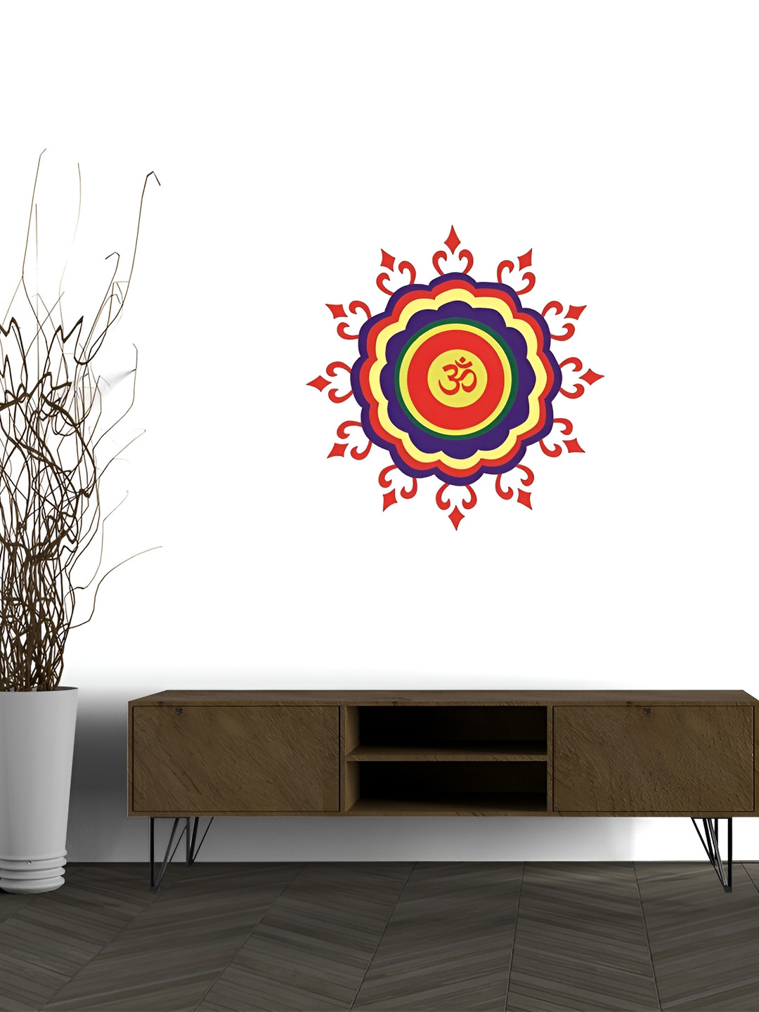 Wallpics Red & Yellow Om Design Printed Water Resistant Wall Sticker