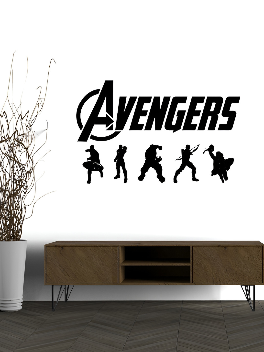 Wallpics Black & White Avengers Printed Water Resistant Wall Sticker