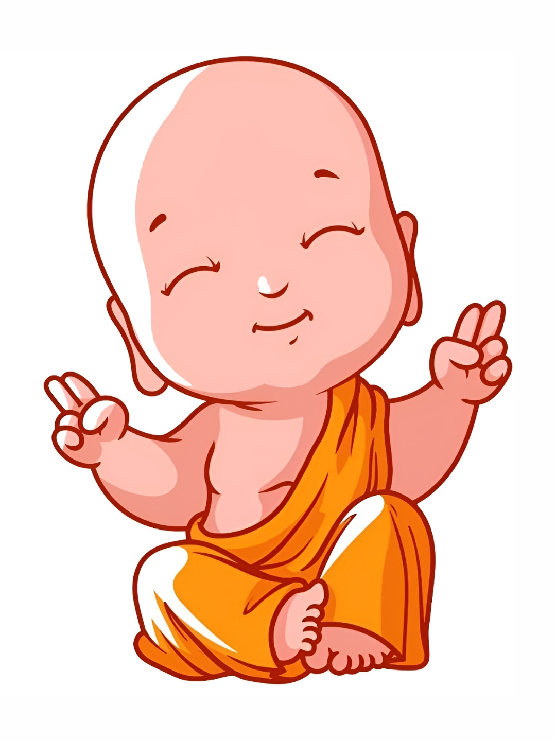 Wallpics Red & Orange Buddha Cartoon Printed Water Resistant Wall Sticker
