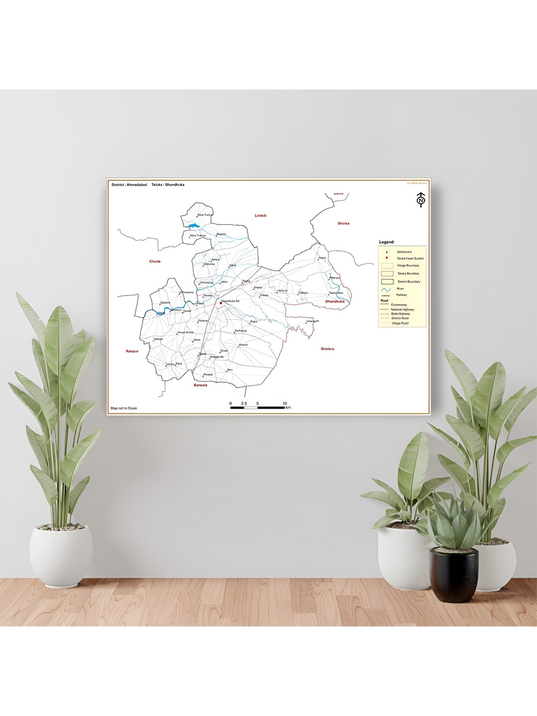 Wallpics White & Black Ahmedabad District Dhandhuka Taluk Map Water Resistant Wall Sticker