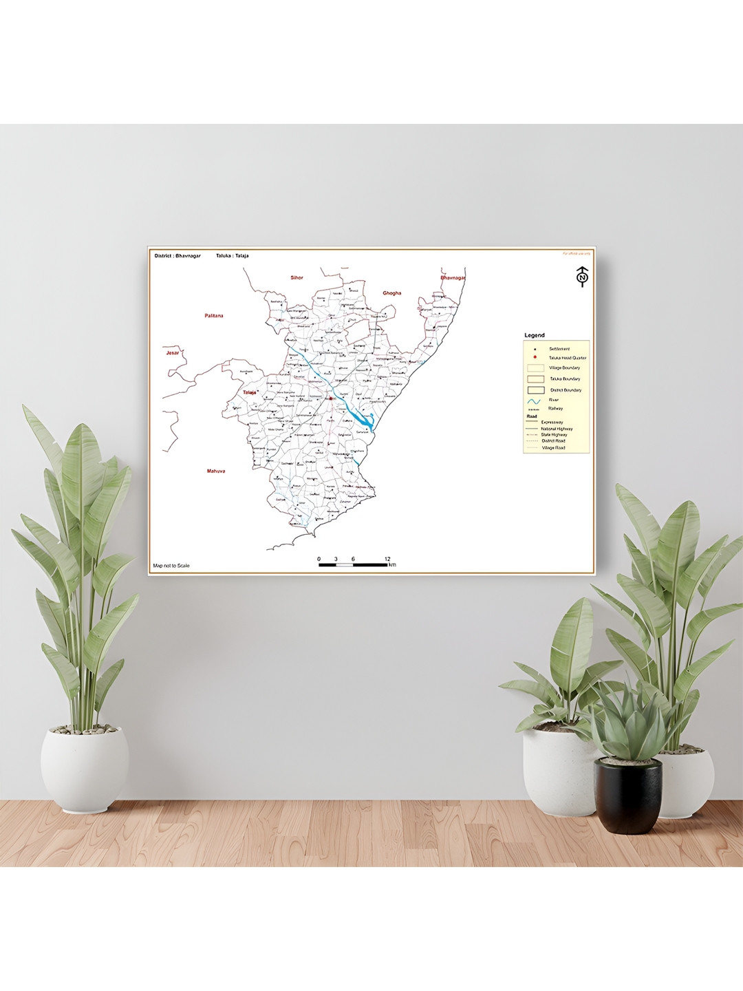 Wallpics White & Black Bhavnagar District Talaja Taluk Map Water Resistant Wall Sticker