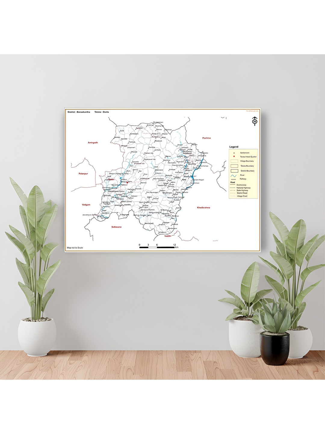 Wallpics White & Black Banaskantha District Danta Taluk Map Water Resistant Wall Sticker
