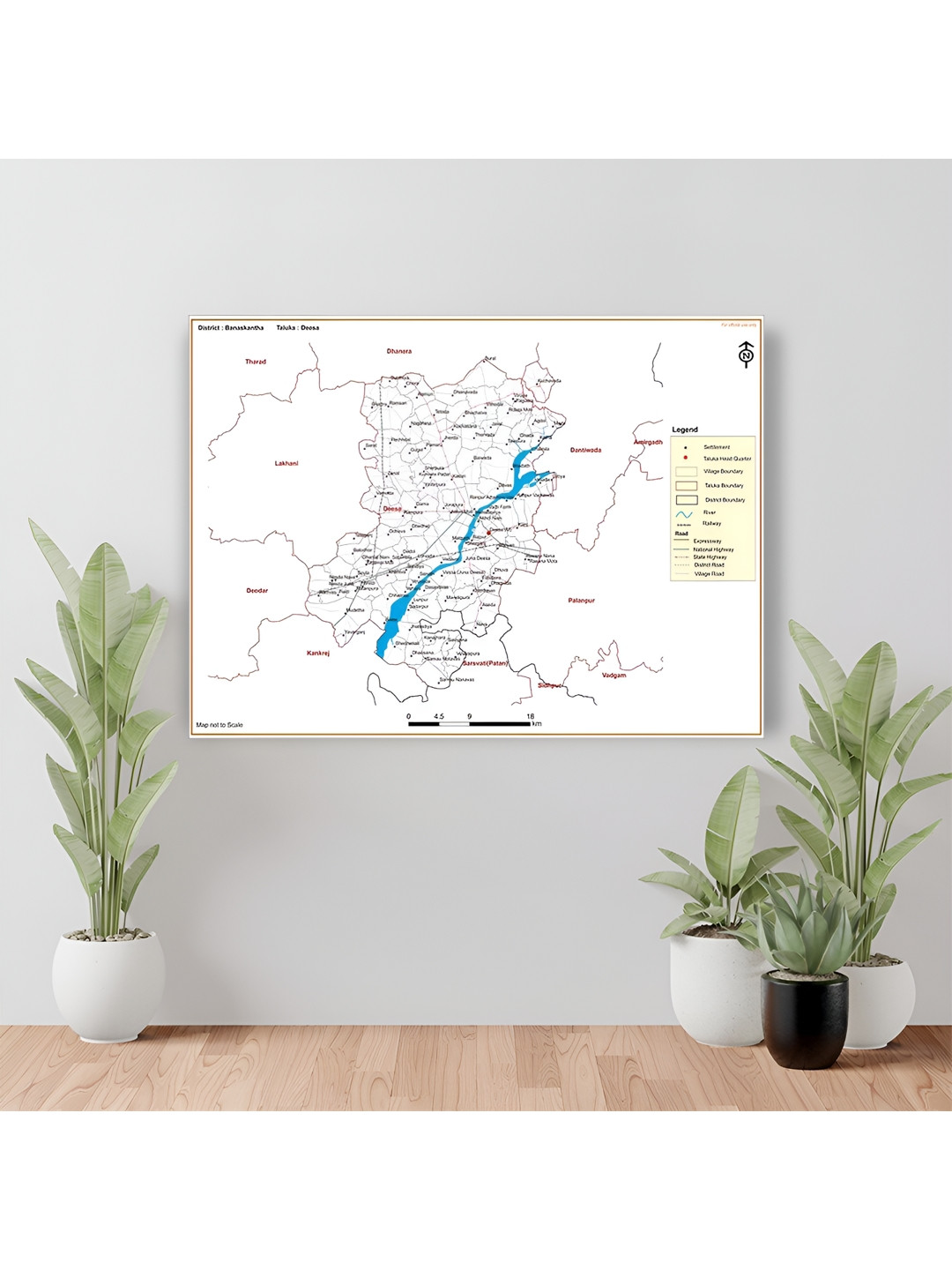 Wallpics White & Black Banaskantha District Deesa Taluk Map Water Resistant Wall Sticker