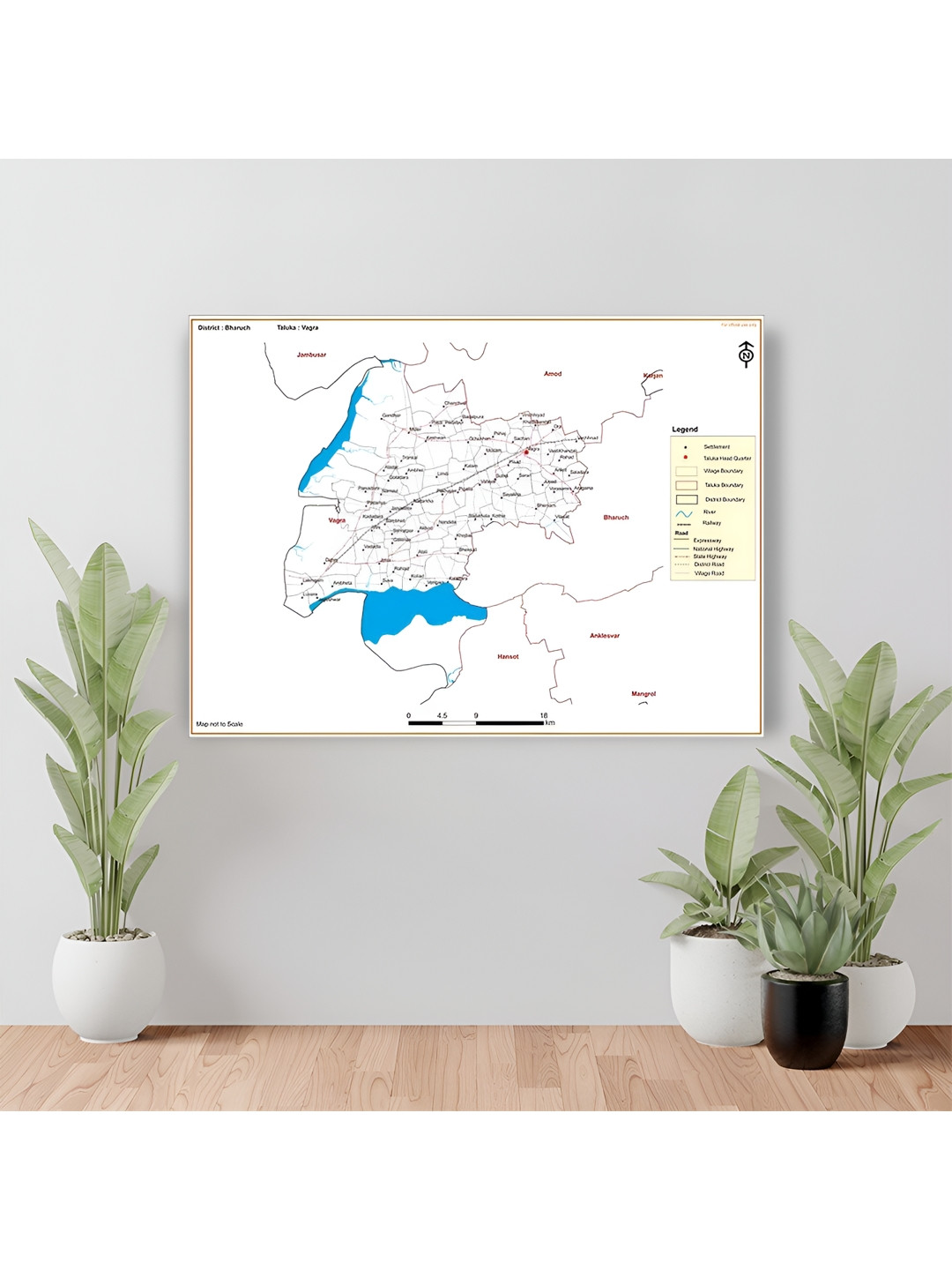 Wallpics White & Black Bharuch District Vagra Taluk Map Water Resistant Wall Sticker