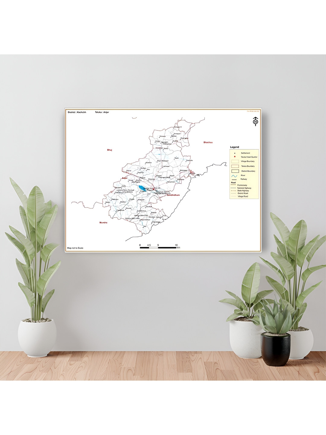 Wallpics White & Black Kachchh District Anjar Taluk Map Water Resistant Wall Sticker