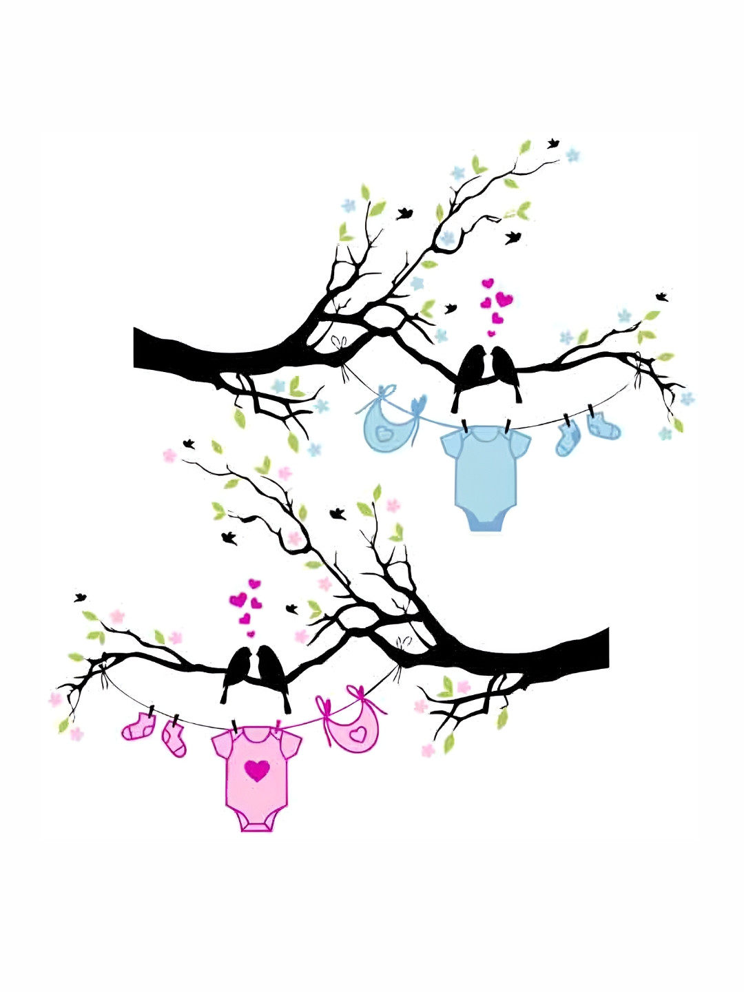 Wallpics Black & Blue Birds on Branch Printed Water Resistant Wall Sticker